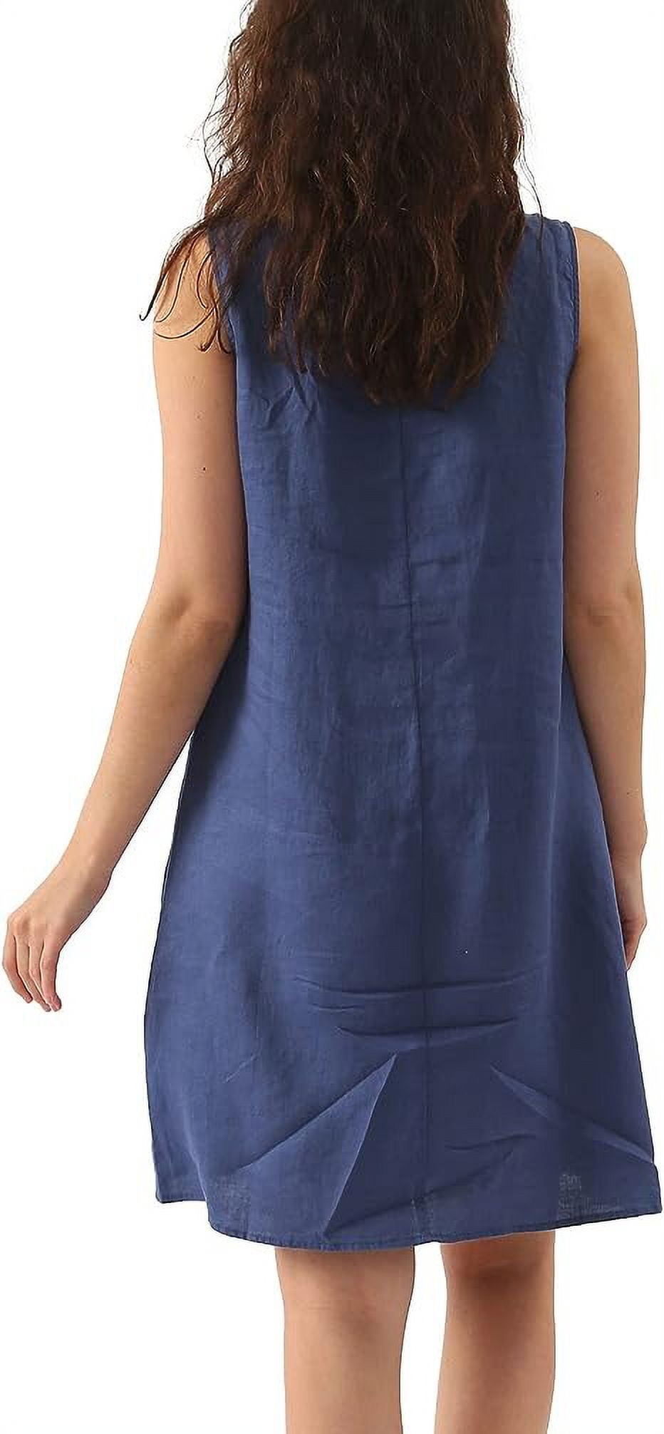 Amazhiyu Women's Linen Sleeveless Shift Dress with Pockets Crew Neck Casual  Tank Dress - Walmart Business Supplies