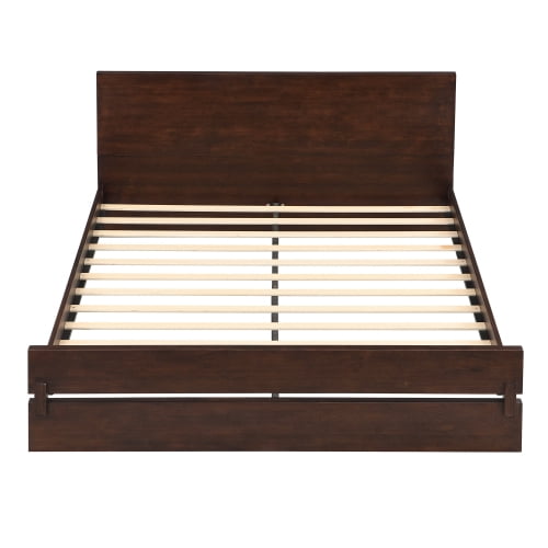Euroco Wood Queen Size Platform Bed, Heavy-Duty Bamboo Bed Frame, Chocolate