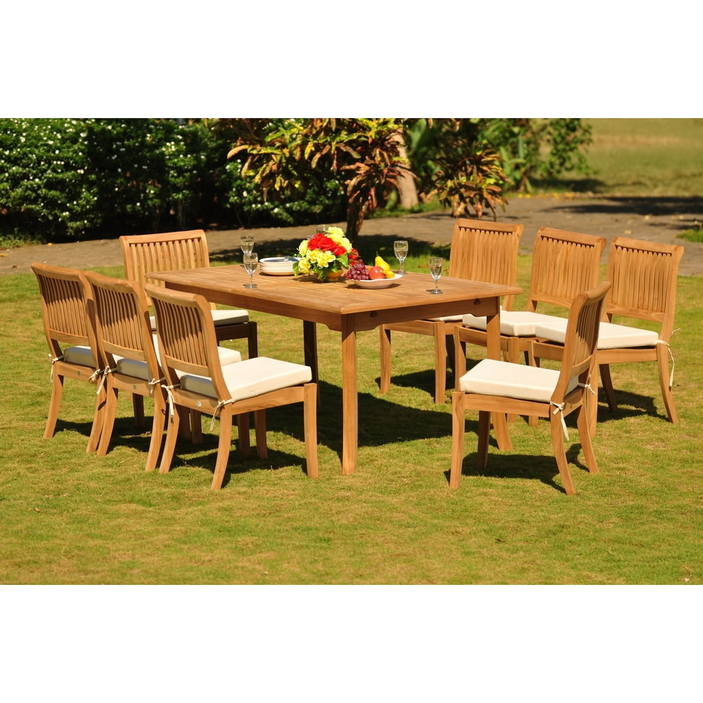 Teak Dining Set 8 Seater 9 Pc 94" Rectangle Table & 8 Stacking Arbor Armless Chairs Outdoor