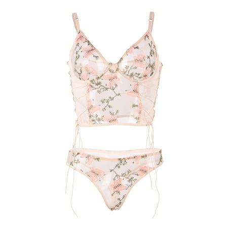 YHGFVOKJ Lingerie for Women Large Sexy Lace Embroidered Vest No Stockings Underwear Two Piece Lingerie Sets Corset and Panty Outfits Matching Bra and Panty Sets Pink M