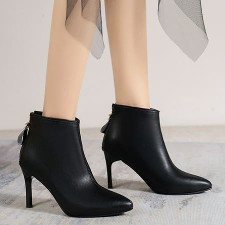 

Cathalem Boots Women Rain Fashion Women Artificial Leather Solid Color Thin Heels Zipper Short Booties Boots for Women Black 39