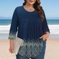 thumbnail image 2 of successthop Floral Blouses for Women Plus Size 3/4 Sleeve Tunic Top Crewneck Curved Hem Shirt Print Tops Loungewear, 2 of 7