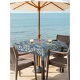 thumbnail image 4 of Square Outdoor Tablecloth with Umbrella Hole Bohemia Floral Outside Table Cloth Waterproof Patio Table Cover Watercolor Flowers Ethnic Retro Blue Zipper Tablecloths for Picnic Camping 60x60 Inch, 4 of 8