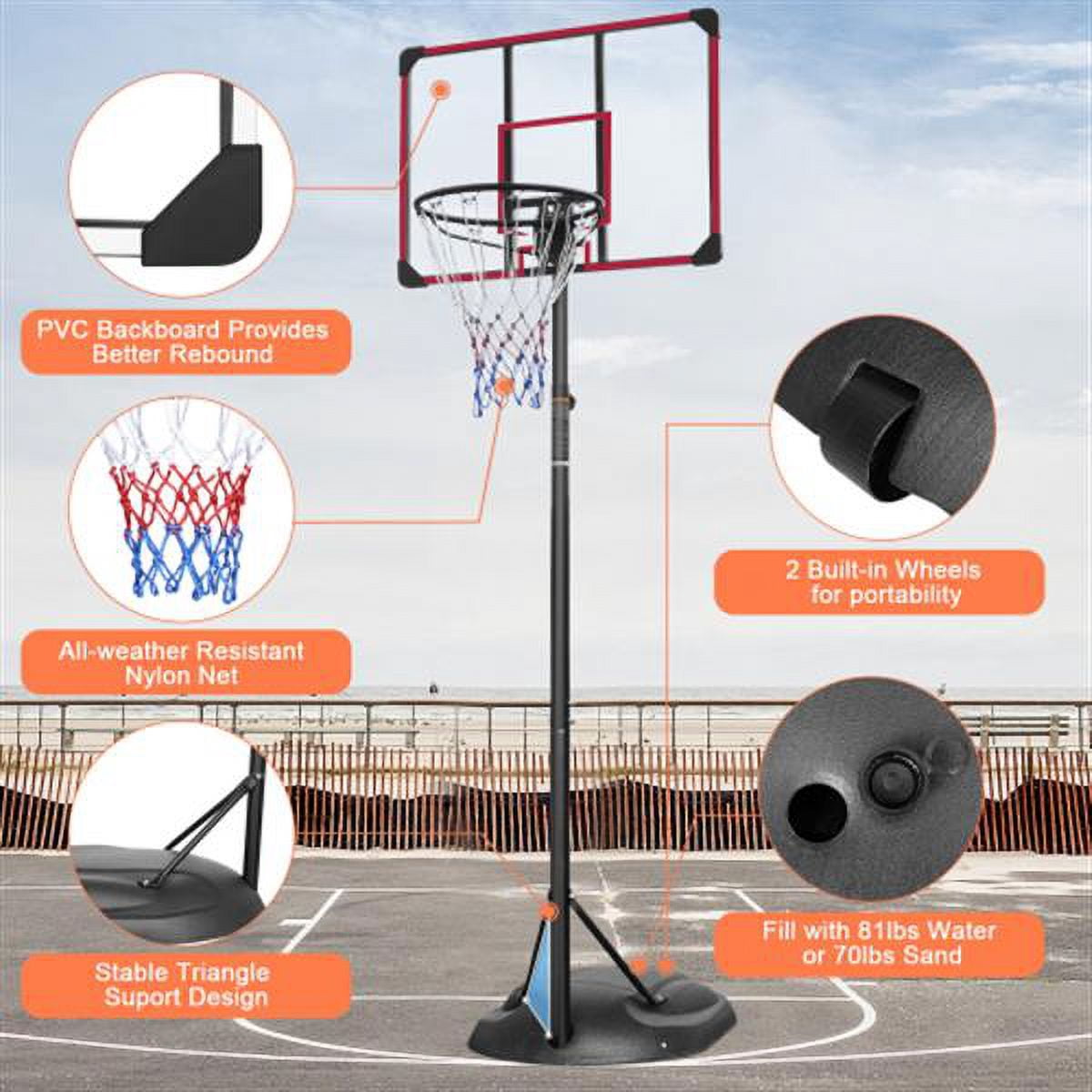 imerelez Kids Basketball Hoop Outdoor 7.5ft - 9.2ft Adjustable, Portable Basketball Hoops & Goals for Kids/Teenagers/Youth in Backyard/Driveway/Indoor, with Enlarged Base and PC Backboard