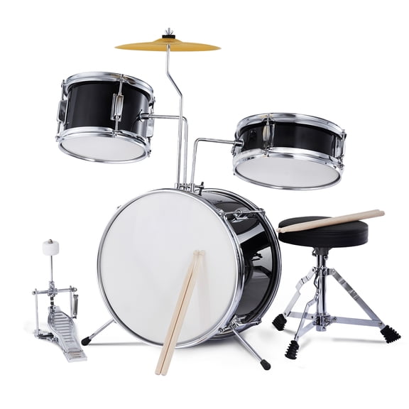 KFFKFF 3-Piece Kids Drum Set, 14-Inch Junior Drums with Adjustable Seat, Cymbal & Two Pairs of Drumsticks, Musical Instrument Kit for Beginners, Suitable for Ages 6-13 (Blue)