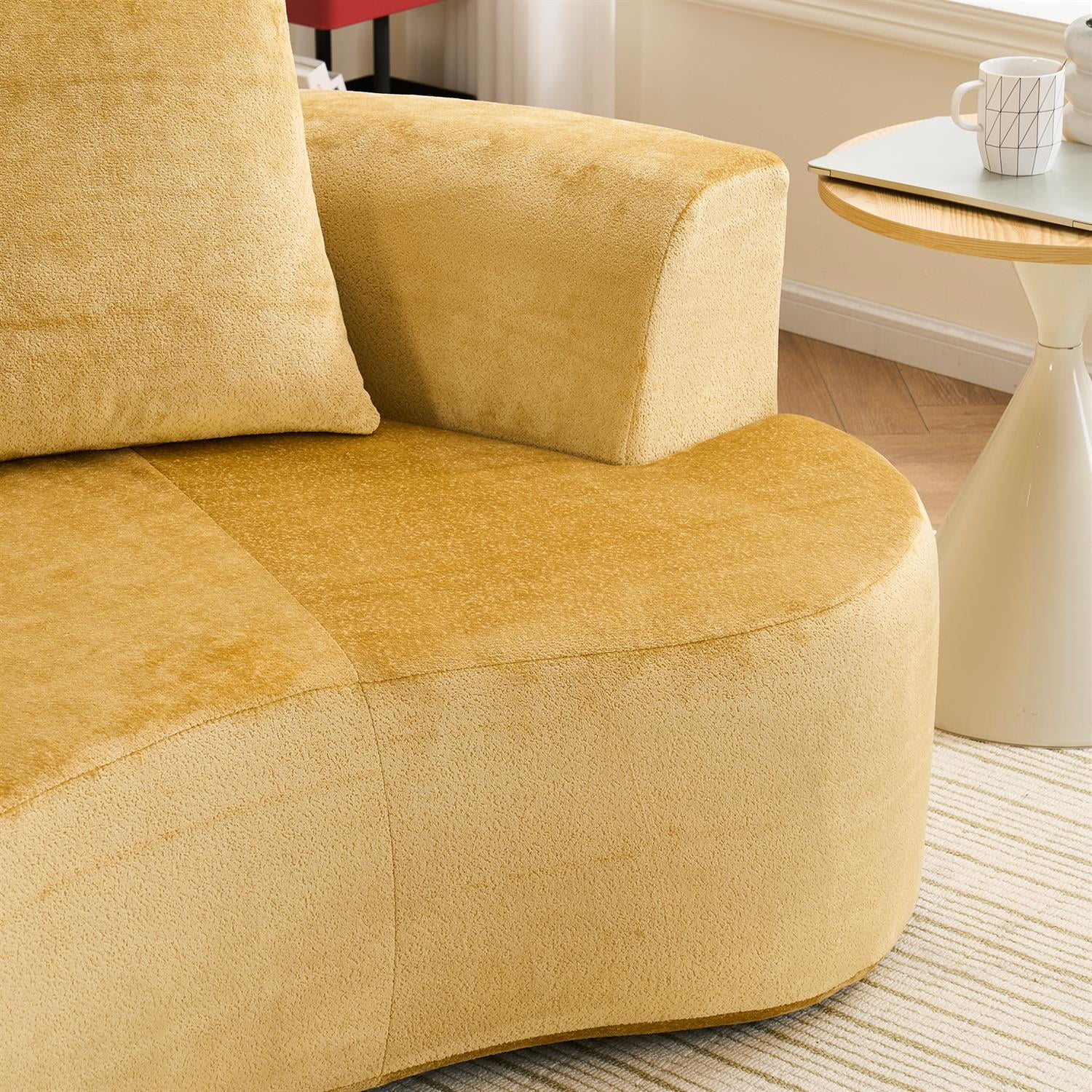 Demi Bonn 79" Moon Shaped Modern Sofa Bed, Deep Seat Cat Waist Sectional, Chenille Fabric Compressed Sponge Couch for Living Room, Yellow