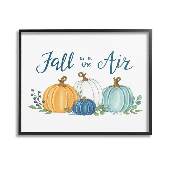 Stupell Industries Fall In The Air Pumpkins Holiday Painting Black Framed Art Print Wall Art, 14 x 11
