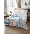thumbnail image 3 of Full Size Flat Sheet Only, Ocean Crab Soft Brushed Microfiber Bed Sheets, Summer Coastal Coral Flower Shells Hotel Quality Breathable Bedding Top Sheet, Easy Care, 81"x96", 3 of 9