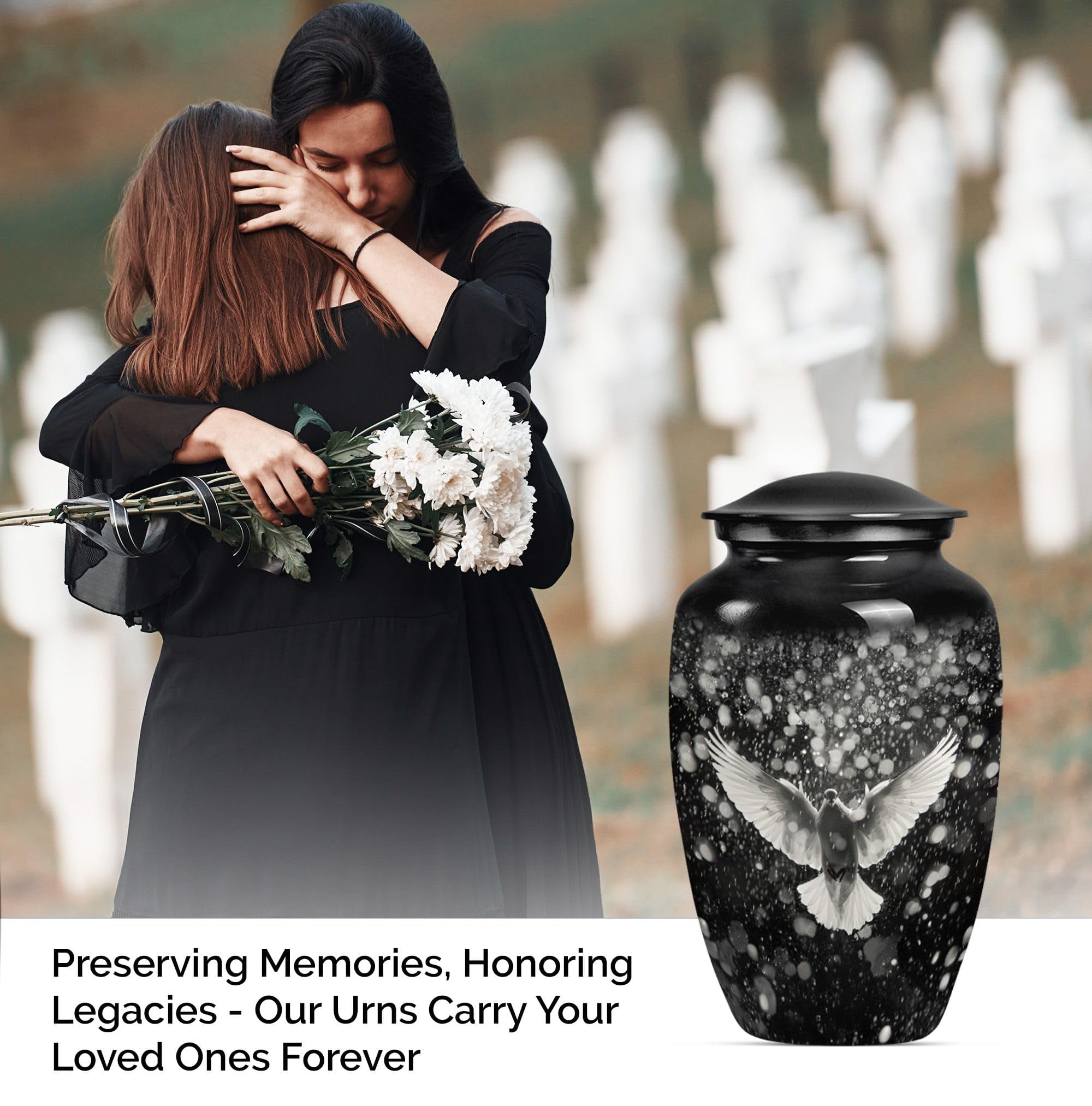 SUBSH Dove Urn - Combo of 2 (10 Inch Urn & Keepsake Urn), Black Urn for Human Ashes - Pet Urns - Cremation Urn - Urns for Ashes Adult Male - Urns for Human Ashes Adult Women, Decorative Urns