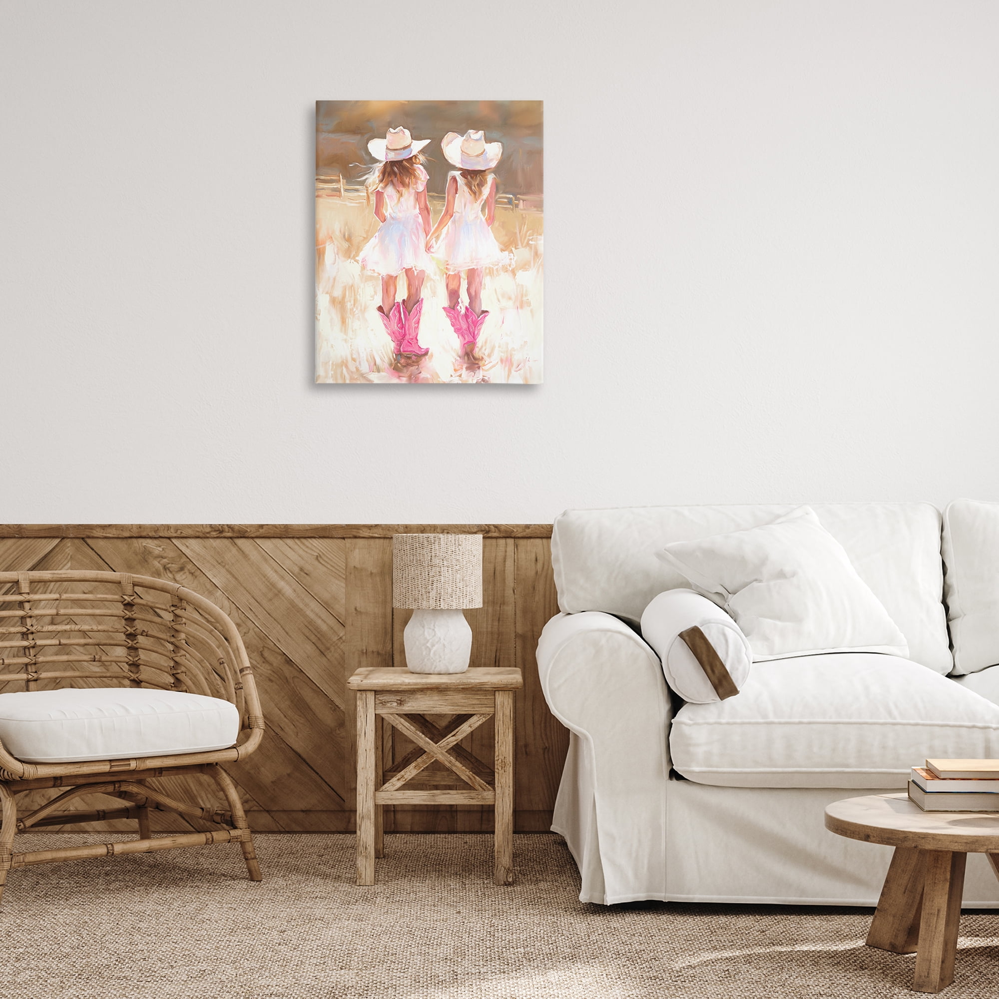Stupell Industries Sunlit Cowgirl Sisters Novelty Painting Gallery Wrapped Canvas Art Print Wall Art, 24 x 30