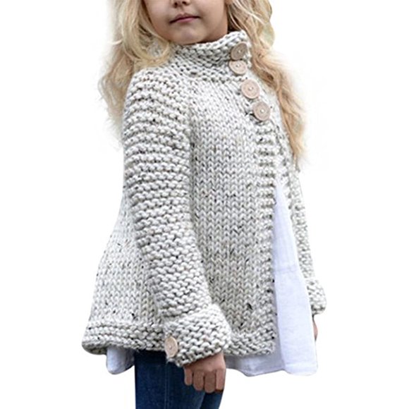 Vêtements d'Automne et d'Hiver pour Tout-Petites Filles, Cardigan Manteau en Tricot à Boutons, Chaud et Épais