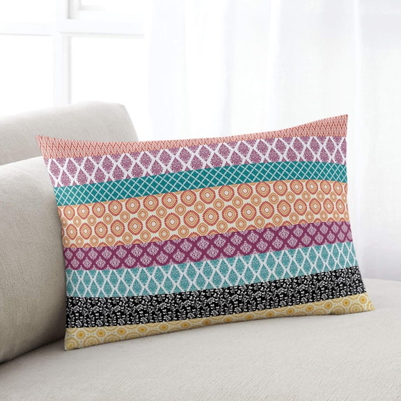 Boho Queen Size Pillow Cover,Pillowcase Protectors with Zipper,Breathable Decorative Throw Pillow Case Cover,Colorful Striped Ethnic Geometric Modern Abstract Art Pillow Shams for Couch 20x30Inch