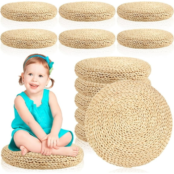 6 Pcs Floor Cushions Round Large Pillow Seating Meditation Floor Pillow Boho Natural Woven Seat Cushion Japanese Tatami Cushion for Yoga Room Balcony Chair Pad, 15.75 Inch