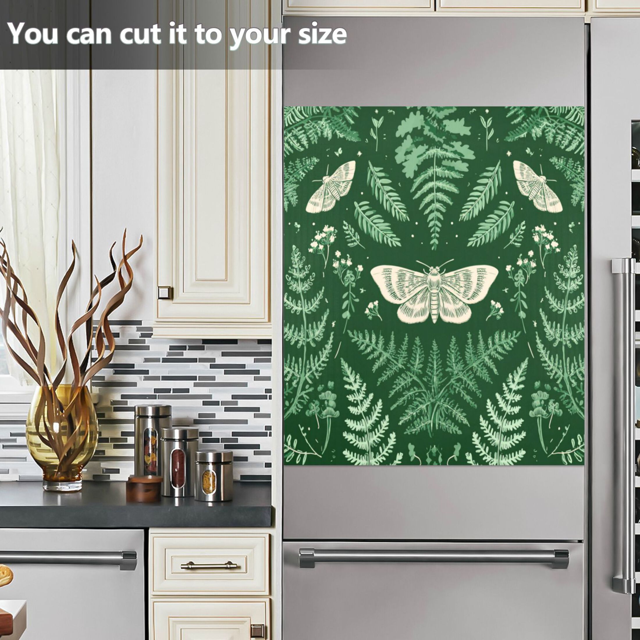 Dishwasher Magnetic Refrigerator Magnet Cover Sticker Home Decorative 23"x26" Green Ferns and Moths