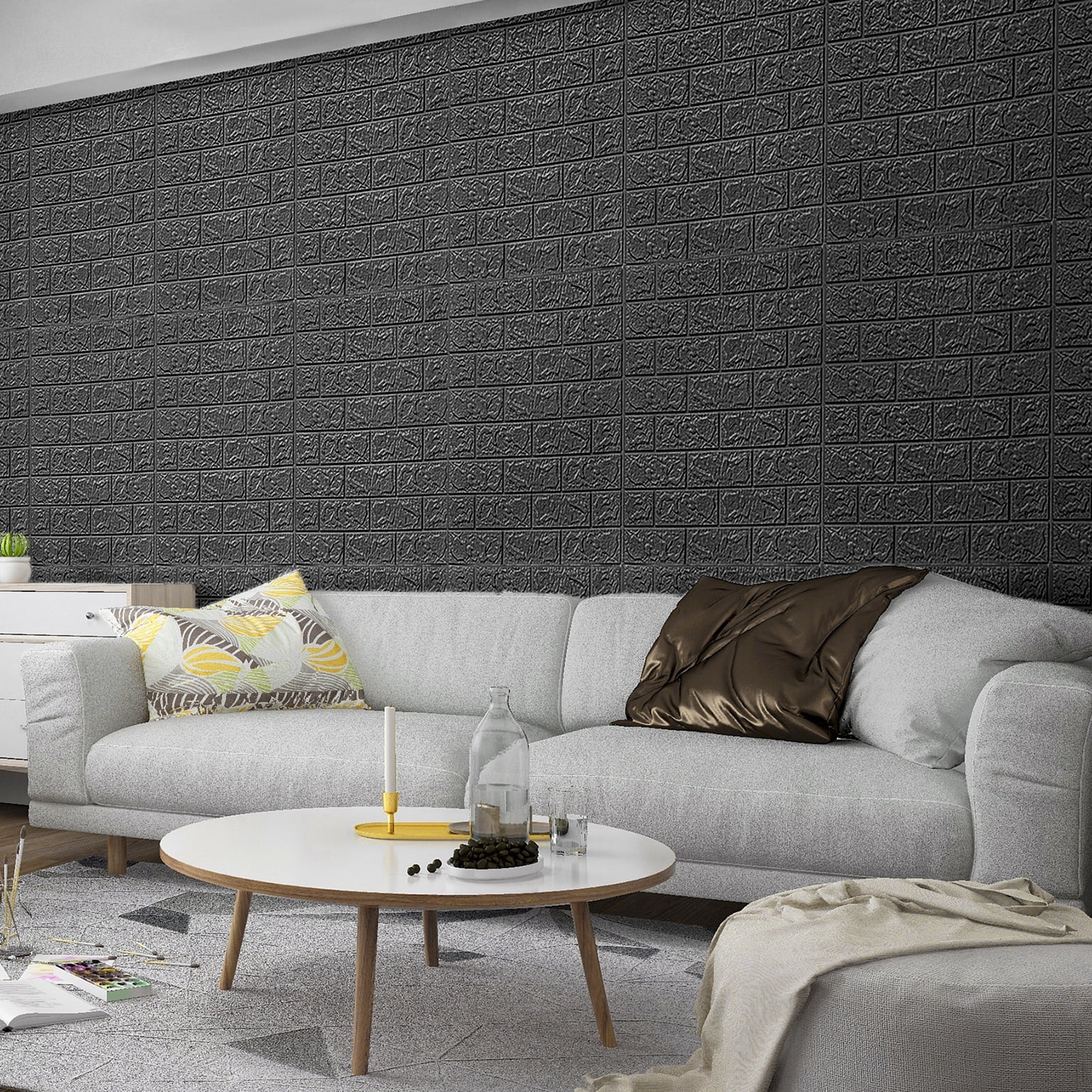 Art3d Black, Peel and Stick Wallpaper 44 Sq.ft, 30 Pieces
