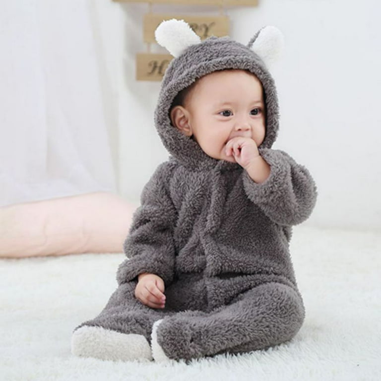 Newborn Baby Winter Clothes Coral Fleece Hoodies Rompers Long Sleeve  Jumpsuit for Girls Boys