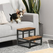 2 Step Stool for Adults Kids Elderly, Sturdy Wooden Step Stool for High Bed, Kitchen, Bathroom, RV, 500lb Load Capacity Rustic Brown