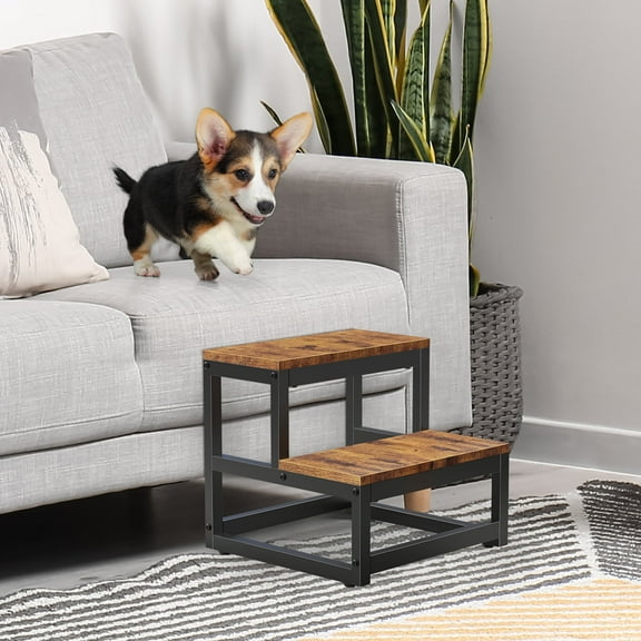 2 Step Stool for Adults Kids Elderly, Sturdy Wooden Step Stool for High Bed, Kitchen, Bathroom, RV, 500lb Load Capacity Rustic Brown