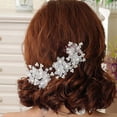 thumbnail image 3 of opvise U-Shape Bride Jewelry Flower Faux Pearl Wedding Hair Pin Clip Red, 3 of 8