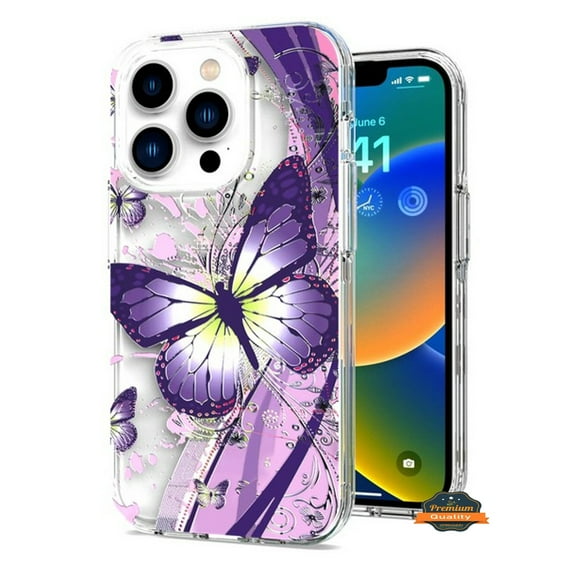 For Apple iPhone 17 Pro Max Hybrid Dazzling Case with Stylish Design Trendy Pattern, Slim PC & TPU Cover - Purple Butterfly