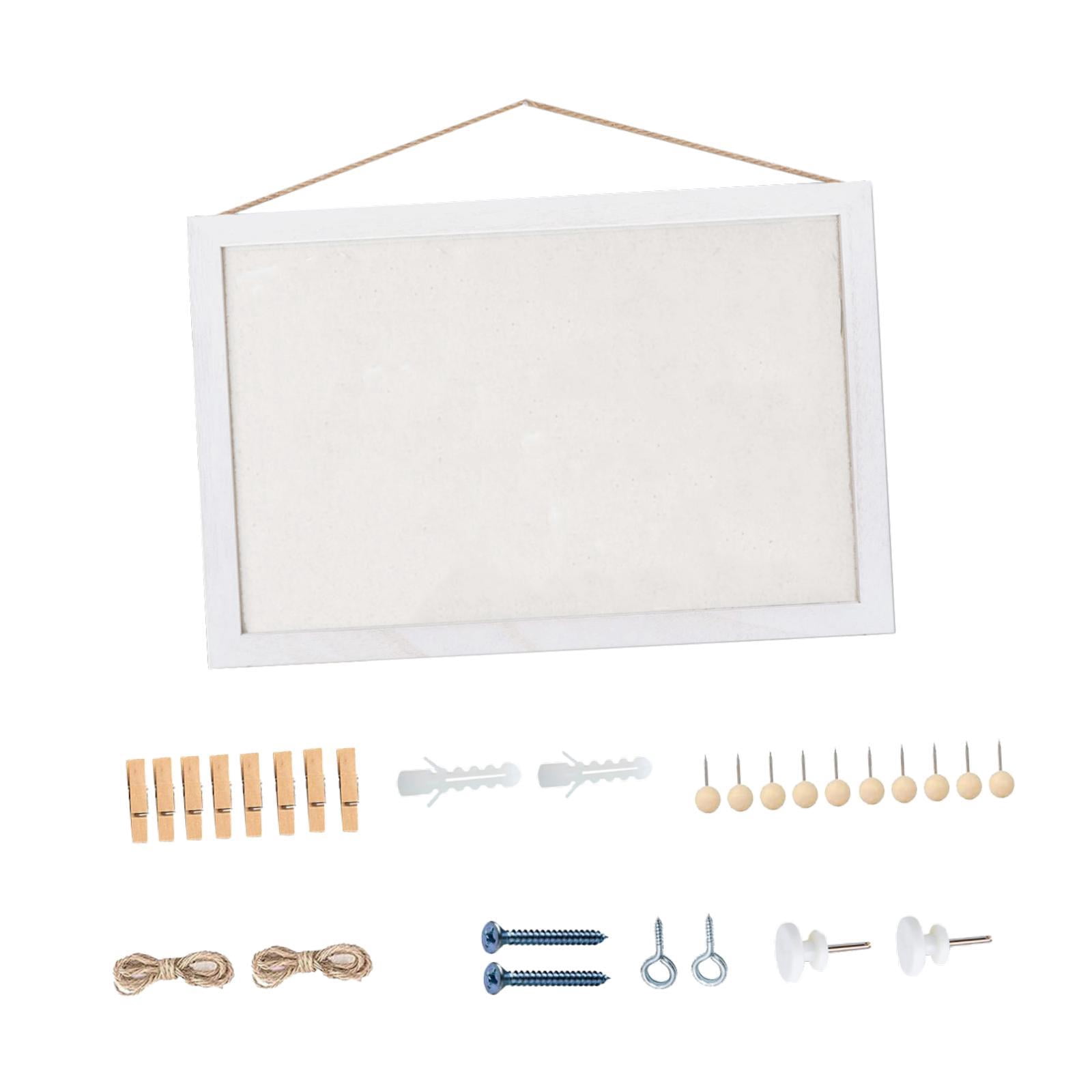 kowaku Cork Board Wall Mounted Board Retro Design Wood Frame Hanger Board Message Board for Living Room Decor Kitchen Bedroom White