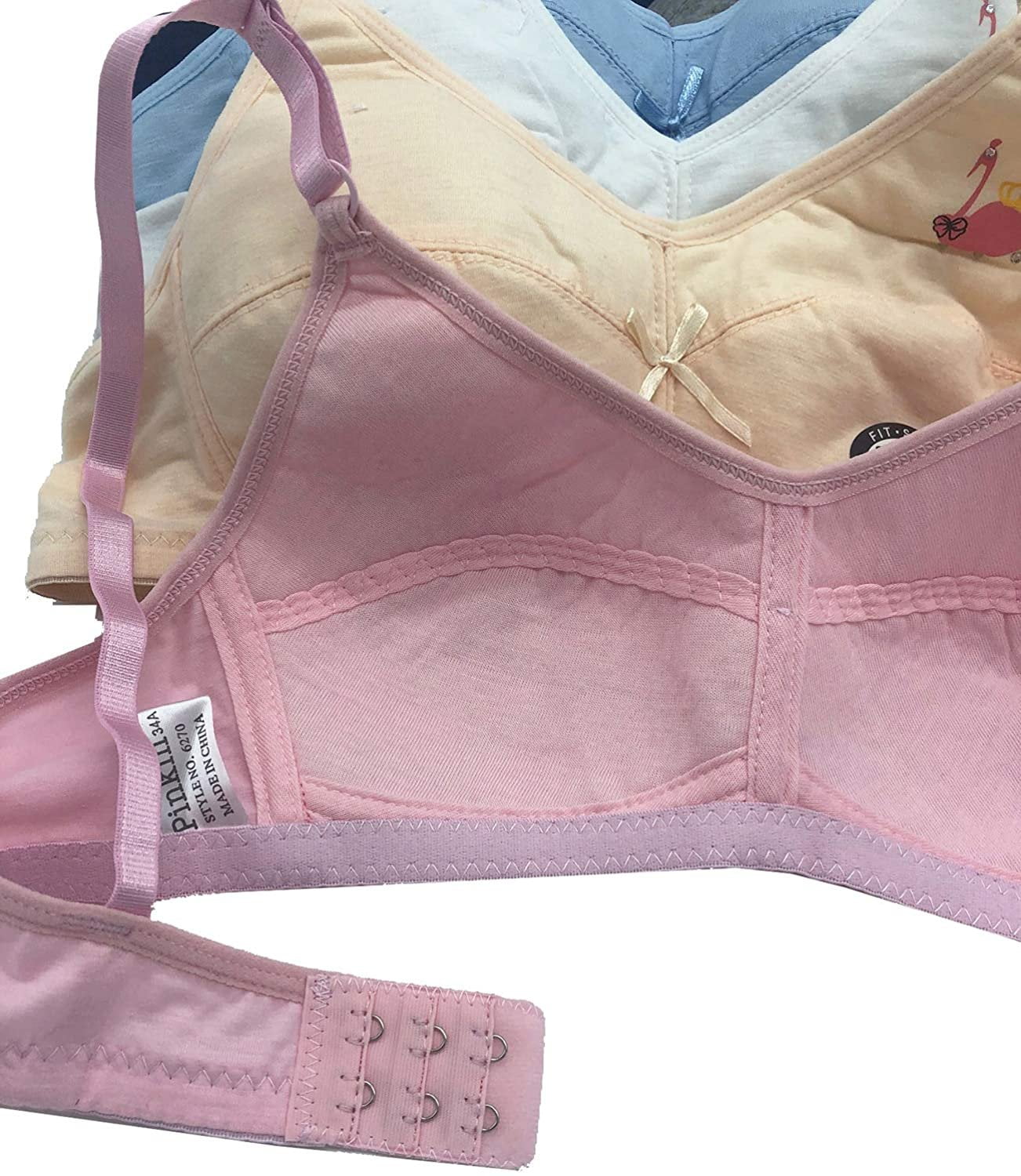 6 Pieces Wire Free No Padding Teenager Girl Cotton Junior Training Bra A Cup (32A, 6270-33R.G2)