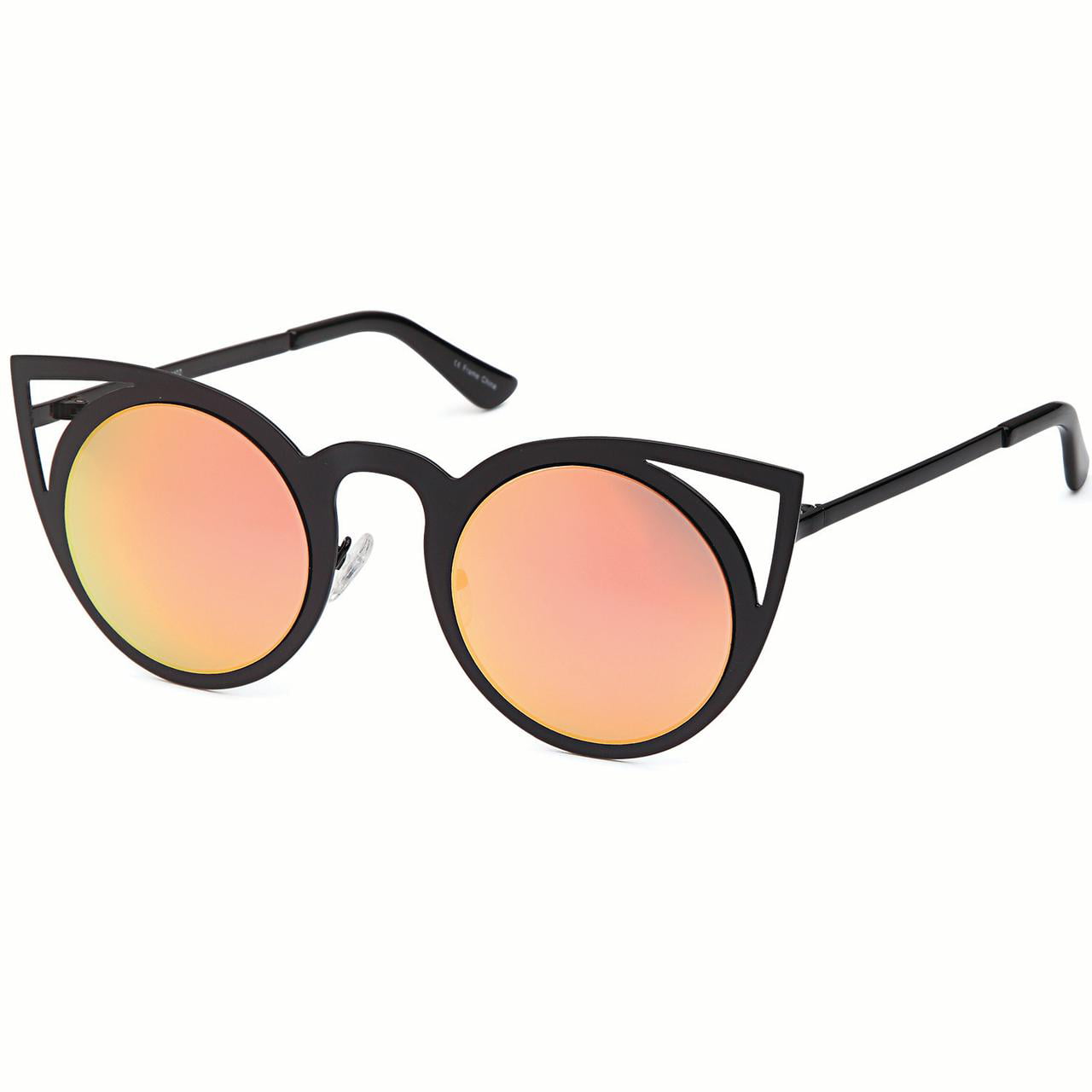 Womens Round Lens Cat Eye Hollow Frame Sunglasses 