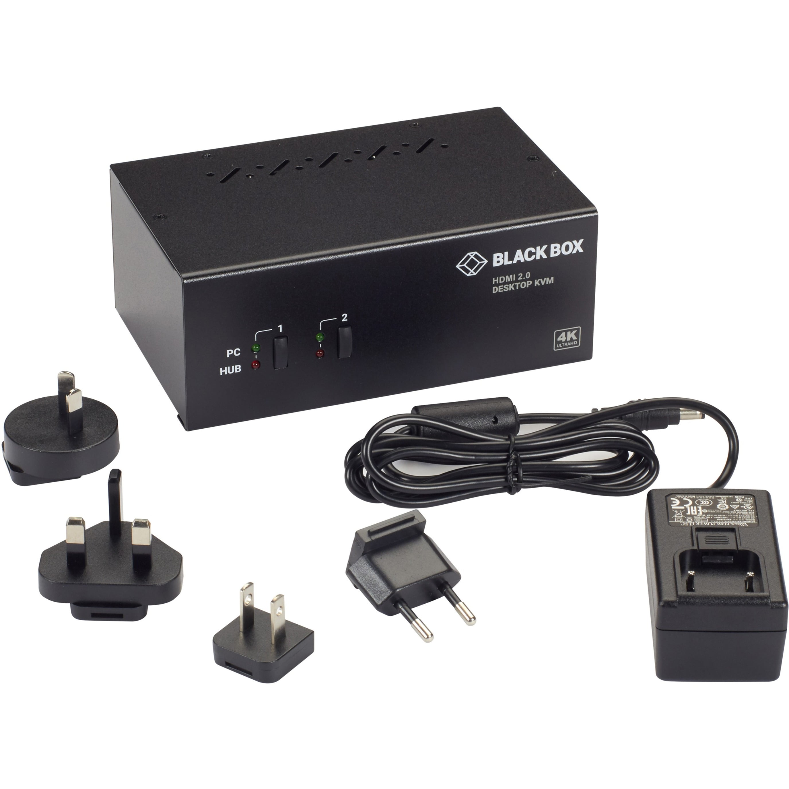 Black Box KVM Switch, 2Port, DualMonitor, HDMI 2.0, 4K 60Hz, USB 3.0