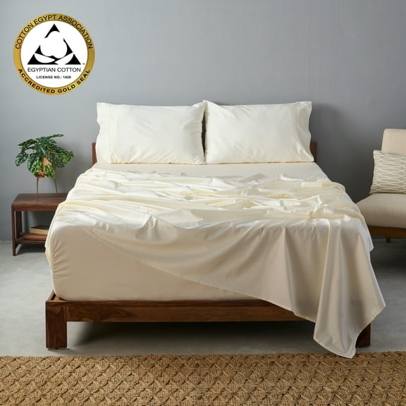 Weddingly certified 100% Giza egyptian cotton sheets|4 piece set|Deep pocket|Extra Long staple|Sateen Weave|High fabric strength,Uniform &soft|Wrinkle free|(Split King,Ivory)