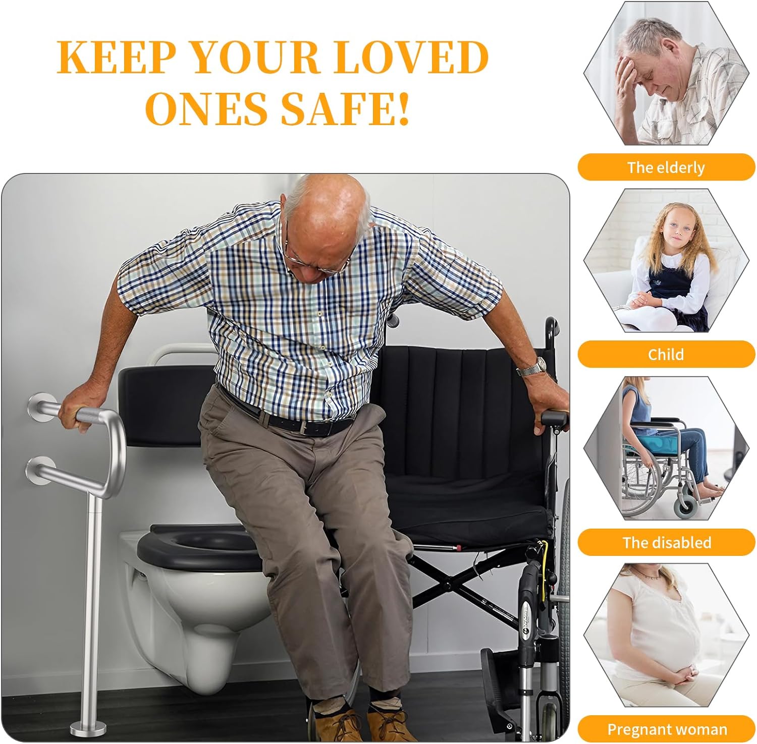 Toilet Grab Bar 30.3 Inch, ZUEXT Anti-Slip Handicap Grab Bars with Paper Holder, Flip-Up Bathroom Toilet Safety Rails, Stainless Steel Knurled Support handrails for Seniors Elderly Disabled Pregnant
