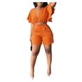thumbnail image 6 of REORIAFEE Womens Outfits 80s Outfit Women's Ruffle Short Sleeve V Neck Top Casual Shorts Summer Plus Size Women Suits Orange L, 6 of 8