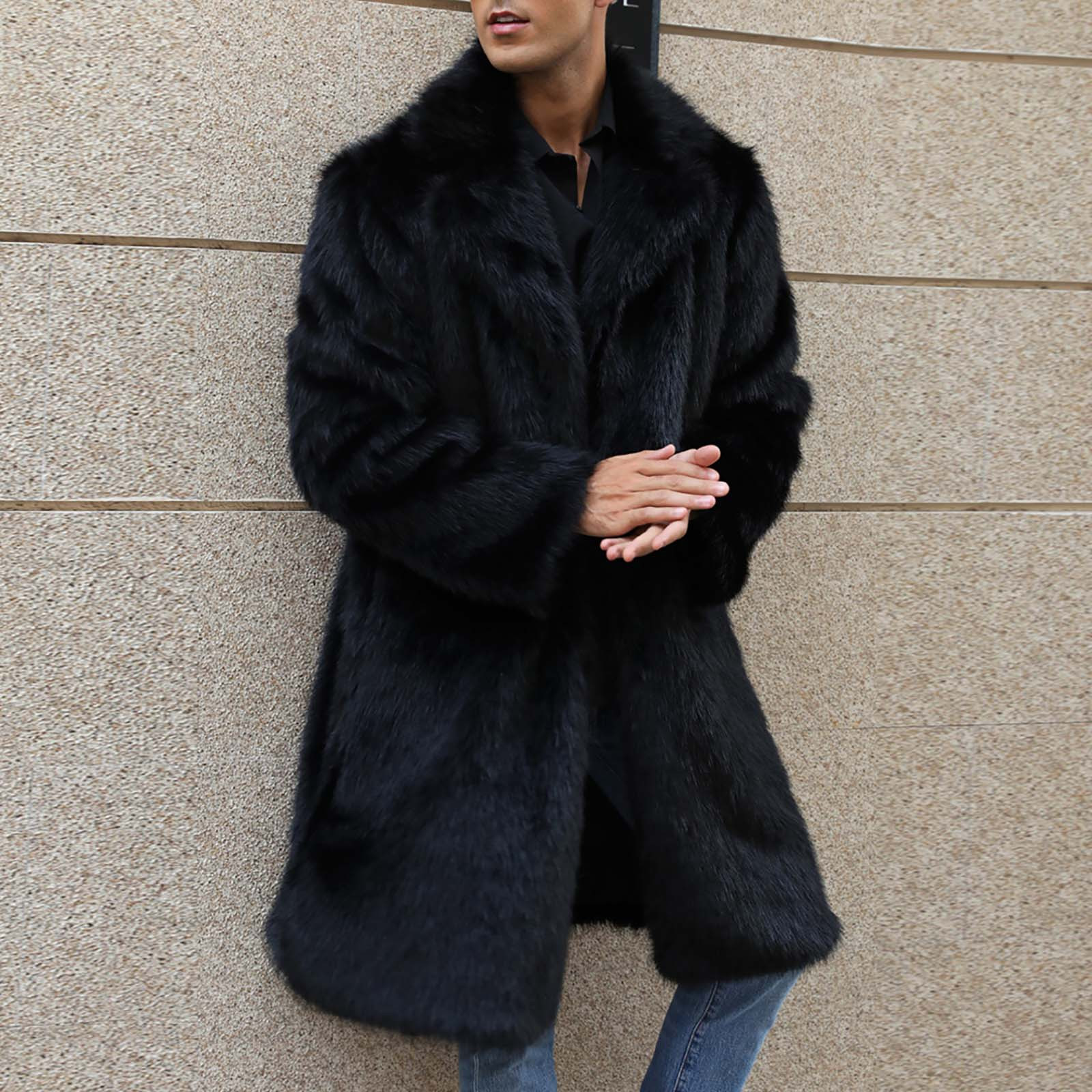 Manteau Homme Automne Hiver Longue Fausse Fourrure - Veste Chaude élégante - Vêtement D'extérieur Décontracté