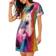 thumbnail image 2 of Easygdp Watercolor White Horse Camisón de manga corta para mujer, informal, estampado, 2 of 6