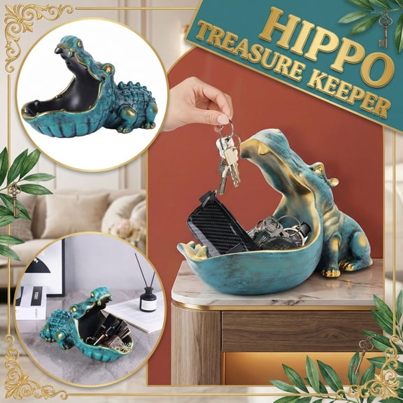 Hippo Statue Key Bowl Resin Hippopotamus Figurine with Open Mouth Candy Dish Entryway Storage Ornament Living Room Table Decor