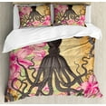 thumbnail image 1 of Octopus Duvet Cover Set Queen Size, Kraken Roses Leaves Tentacles Vintage Antiqued Sea Life Theme, Decorative 3 Piece Bedding Set with 2 Pillow Shams, Pale Brown Pink Charcoal Grey, by Ambesonne, 1 of 3