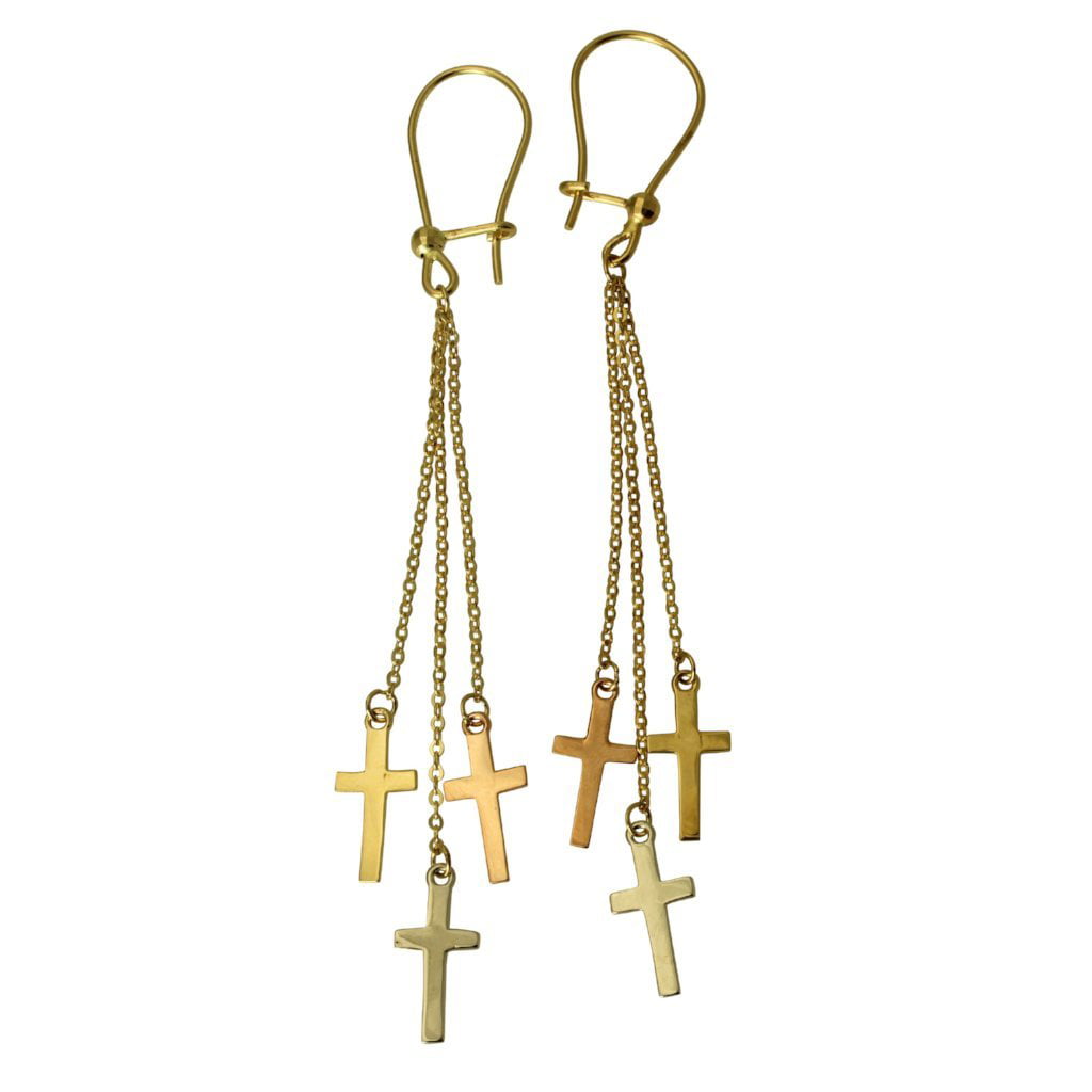 Virgin Mary & Cross Dangle Earrings 14k Yellow White Rose Gold Cross With Chain