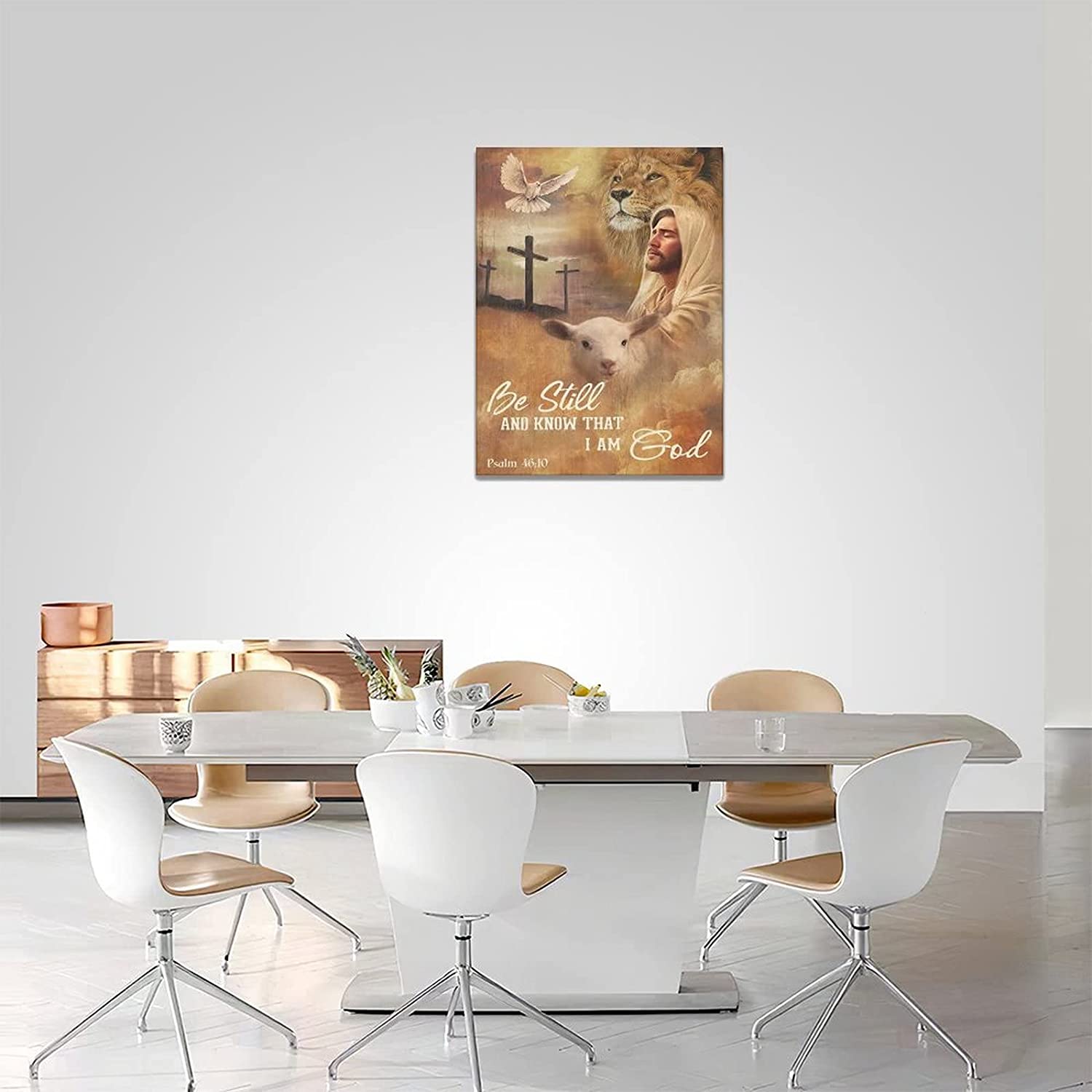 Jesus and Lion Canvas Wall Art Lion of Judah Wall Decor Christian Lion Lamb  Dove Cross Jesus Pictures for Wall Prints Inspirational Painting Modern  Religious Home Artwork Decor 12"x16"