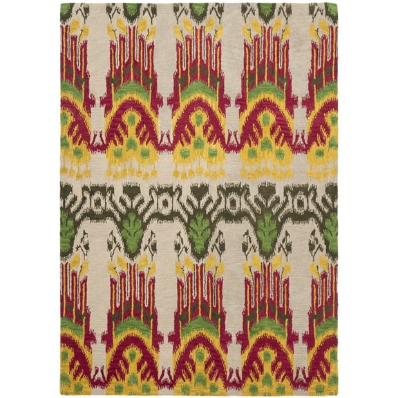 SAFAVIEH Ikat Crane Paisley Wool Area Rug, Beige/Yellow, 6' x 9'