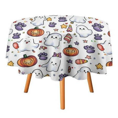 

JINGDS Paw Print Ghost Halloween Scene-1041 Round Table Cloth Halloween Tablecloth Thanksgiving Day Table Cloth Round Cover Circle Tablecloth for Halloween Thanksgiving Fall Party