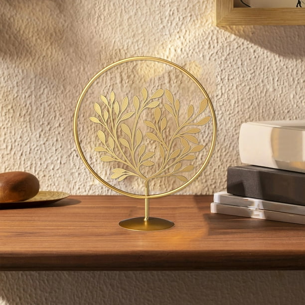 Adorno de escritorio de hoja de hierro | Decoración del hogar de metal para sala de estar, gabinete de vino, vestíbulo | Arte de hierro moderno, diseño de hoja realista, 8.3x7x2.8 in, duradero,