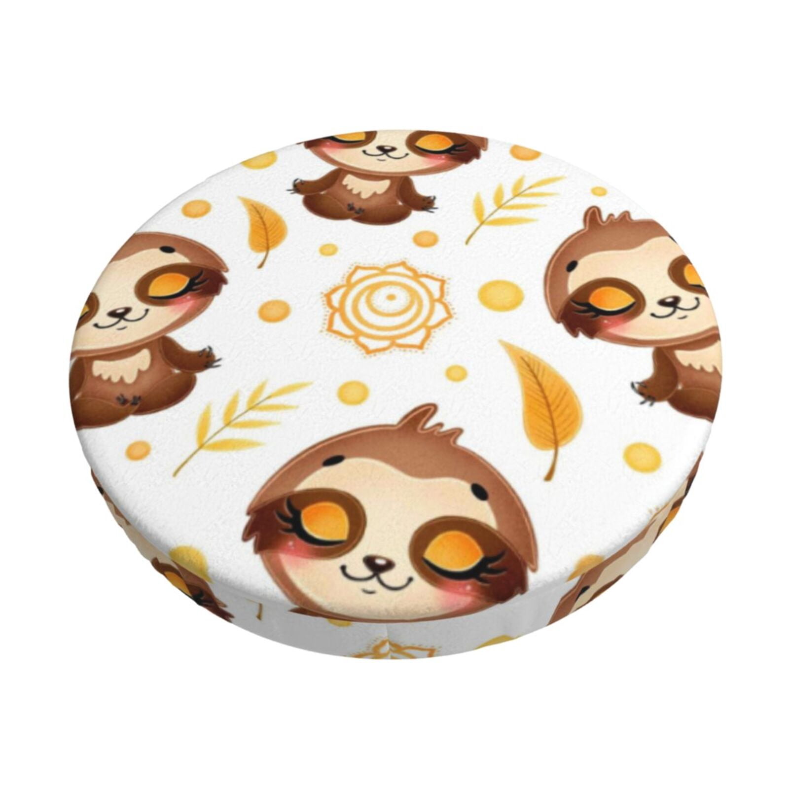 Easygdp Sloth Yoga Print Easy To Install Bar Stool Covers&Stool Covers Round&Elastic Stool Cover, Barstool Covers,Washable&Bottom With Elastic Edge-14 inch