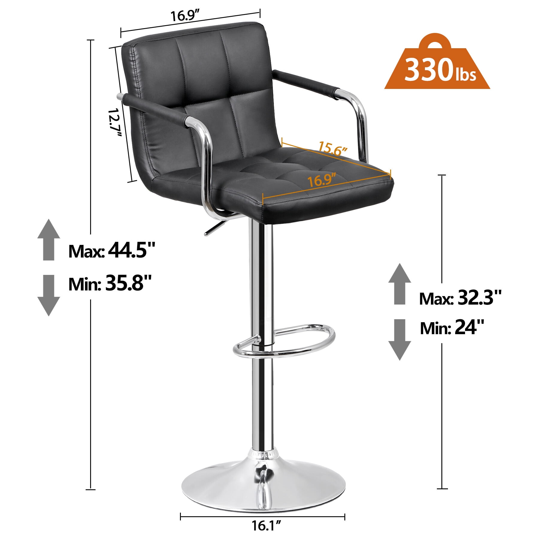 ZENY Adjustable Height Counter Bar Stools - Set of 2, Black