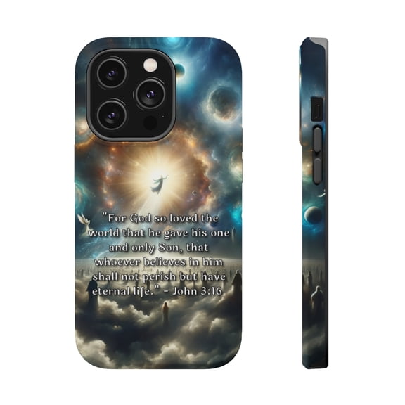 DistinctInk Tough Case for Apple iPhone 15 Pro MAX (6.7" Screen), Compatible with MagSafe Charging - "For God's Love: John 3:16 Offers Eternal Life"