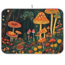 Yayeee Dish Drying Mat for Kitchen Counter Ultra Absorbent Easy Clean Pad 24x18", Forest Mushroom