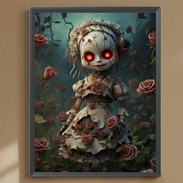 Pintura de diamante 5D DIY taladro redondo completo Halloween esqueleto muñeca decoración 30x40cm