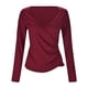 thumbnail image 3 of Top asimétrico con cuello en V y tres botones, manga larga, sexy y ajustado, blusa informal para mujer, 3 of 7