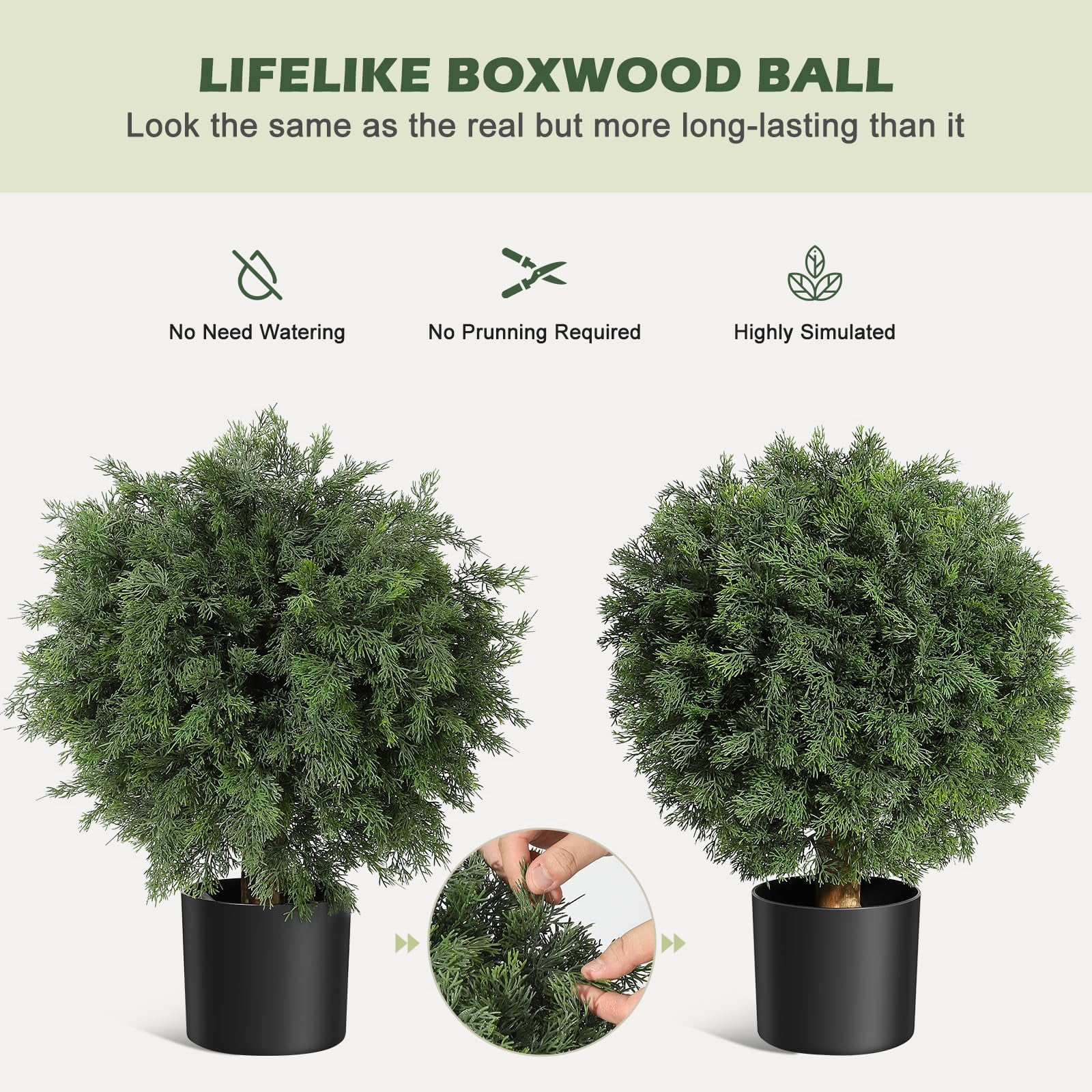 Artificial Topiary Cedar Ball Tree 2pcs，17 in UV Resistant Fake Potted Plants In Black Nursery Pot,Artificial Trees for Porch Home Decor Housewarming