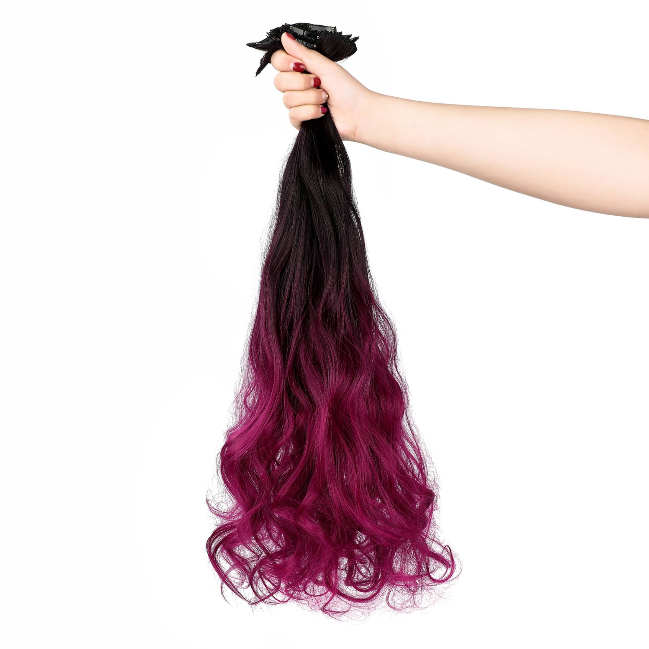 Qlenkay Clip in Hair Extensions Synthetic Hair 7 pcs Double Weft Long Wavy Straight Hair Extension for Women