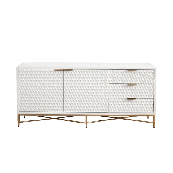 Origins by Alpine White Pearl Wood 64" Wide TV Console in White