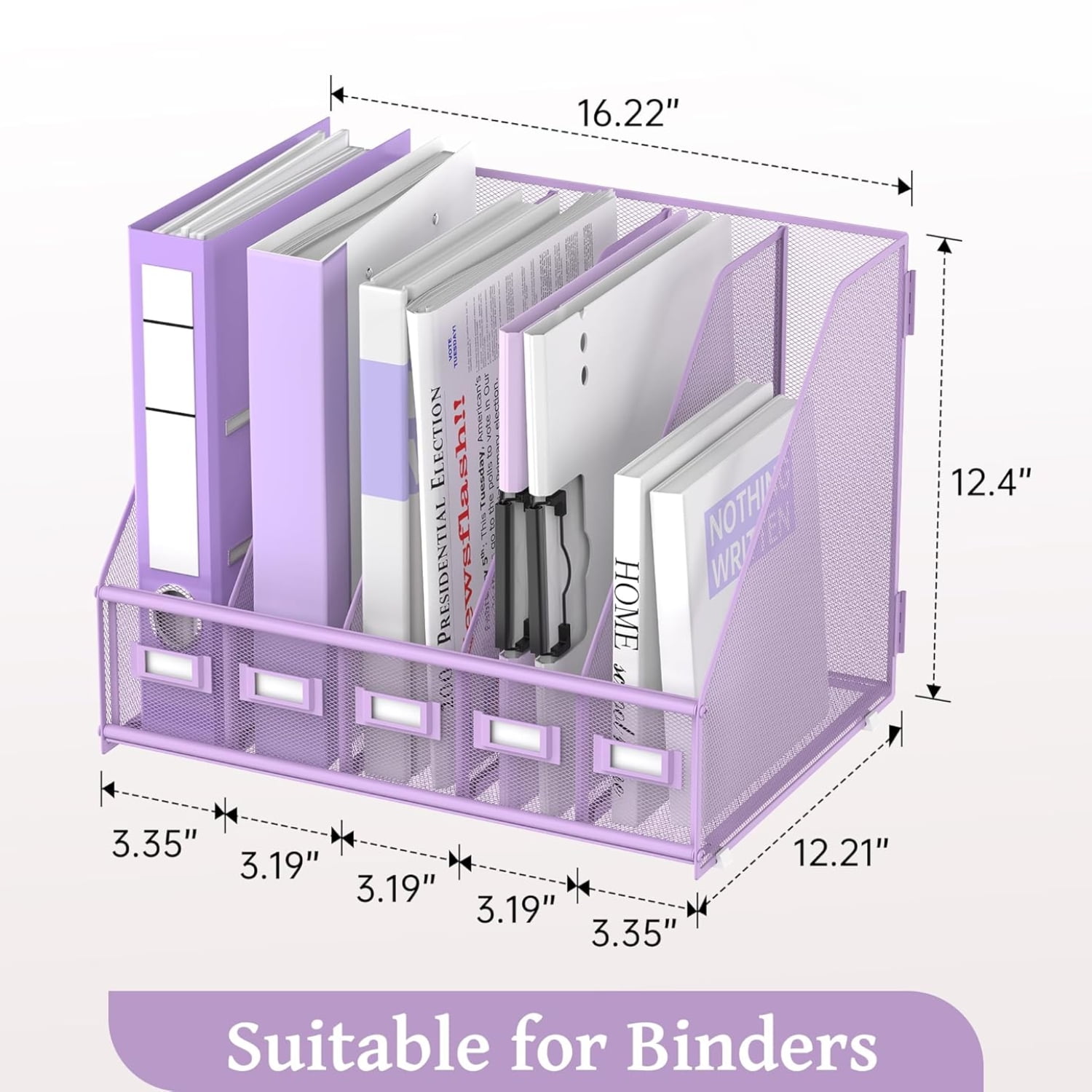 INTIGE Desk Organizer with 5 Vertical Compartments, Metal Desk File Organizer, Desk File Organizer, Increase Storage Space, Plus